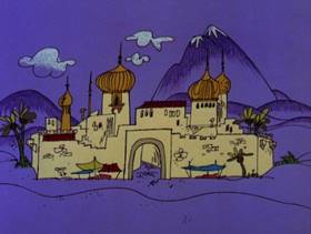 Screenshots from the 1978 DePatie Freleng cartoon The Pink of Bagdad