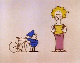 Screenshots from the 1979 Focus Design, Inc. cartoon Telegraph Line