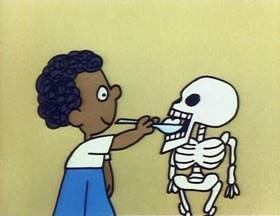 Screenshots from the 1979 Focus Design, Inc. cartoon Them Not-So-Dry Bones