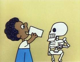 Screenshots from the 1979 Focus Design, Inc. cartoon Them Not-So-Dry Bones