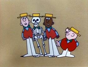 Screenshots from the 1979 Focus Design, Inc. cartoon Them Not-So-Dry Bones