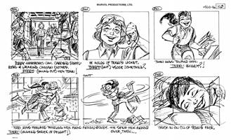 Storyboards from the 1984 Marvel Productions cartoon The Girl Who Dreamed Tomorrow