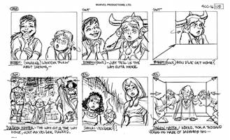Storyboards from the 1984 Marvel Productions cartoon The Girl Who Dreamed Tomorrow