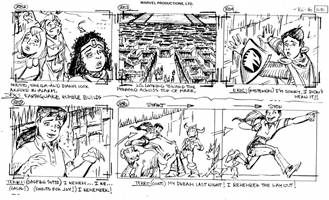 Storyboards from the 1984 Marvel Productions cartoon The Girl Who Dreamed Tomorrow
