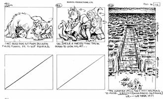 Storyboards from the 1984 Marvel Productions cartoon The Girl Who Dreamed Tomorrow