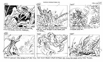 Storyboards from the 1984 Marvel Productions cartoon The Girl Who Dreamed Tomorrow