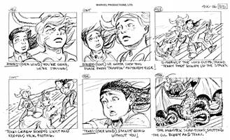 Storyboards from the 1984 Marvel Productions cartoon The Girl Who Dreamed Tomorrow