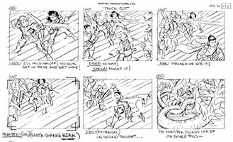 Storyboards from the 1984 Marvel Productions cartoon The Girl Who Dreamed Tomorrow