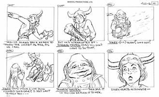 Storyboards from the 1984 Marvel Productions cartoon The Girl Who Dreamed Tomorrow