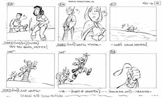 Storyboards from the 1984 Marvel Productions cartoon The Girl Who Dreamed Tomorrow