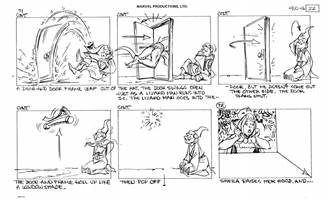 Storyboards from the 1984 Marvel Productions cartoon The Girl Who Dreamed Tomorrow