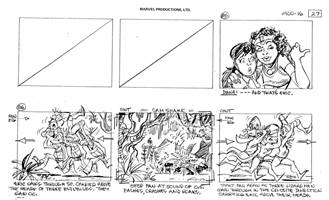 Storyboards from the 1984 Marvel Productions cartoon The Girl Who Dreamed Tomorrow