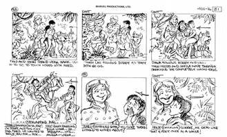 Storyboards from the 1984 Marvel Productions cartoon The Girl Who Dreamed Tomorrow