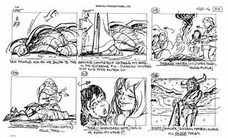 Storyboards from the 1984 Marvel Productions cartoon The Girl Who Dreamed Tomorrow