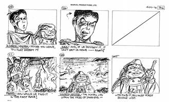 Storyboards from the 1984 Marvel Productions cartoon The Girl Who Dreamed Tomorrow
