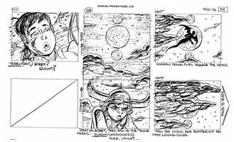 Storyboards from the 1984 Marvel Productions cartoon The Girl Who Dreamed Tomorrow