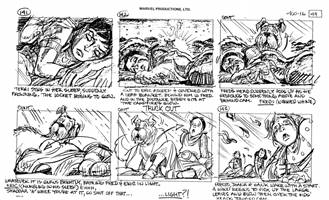 Storyboards from the 1984 Marvel Productions cartoon The Girl Who Dreamed Tomorrow