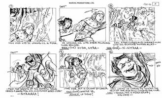 Storyboards from the 1984 Marvel Productions cartoon The Girl Who Dreamed Tomorrow