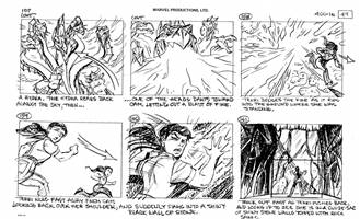 Storyboards from the 1984 Marvel Productions cartoon The Girl Who Dreamed Tomorrow