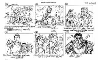 Storyboards from the 1984 Marvel Productions cartoon The Girl Who Dreamed Tomorrow