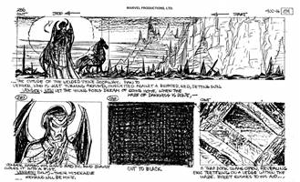 Storyboards from the 1984 Marvel Productions cartoon The Girl Who Dreamed Tomorrow