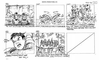 Storyboards from the 1984 Marvel Productions cartoon The Girl Who Dreamed Tomorrow