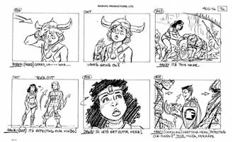 Storyboards from the 1984 Marvel Productions cartoon The Girl Who Dreamed Tomorrow