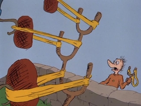 Screenshots from the 1989 Bakshi Animation cartoon The Butter Battle Book