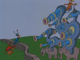 Screenshots from the 1989 Bakshi Animation cartoon The Butter Battle Book