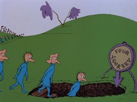 Screenshots from the 1989 Bakshi Animation cartoon The Butter Battle Book