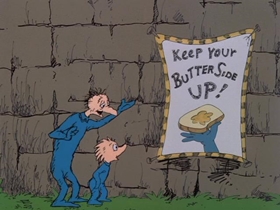 Screenshots from the 1989 Bakshi Animation cartoon The Butter Battle Book