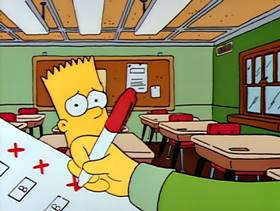 Screenshots from the 1990 Gracie Films cartoon Bart Gets an F