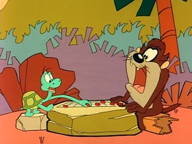 Screenshots from the 1991 Warner Bros. Television cartoon The Dog the Turtle Story