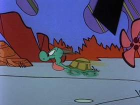 Screenshots from the 1991 Warner Bros. Television cartoon The Dog the Turtle Story