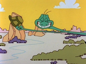 Screenshots from the 1991 Warner Bros. Television cartoon The Dog the Turtle Story