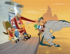 Screenshots from the 1992 Spumco cartoon Out West