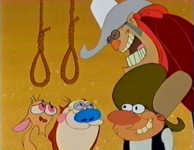 Screenshots from the 1992 Spumco cartoon Out West