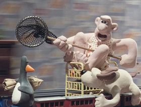 Screenshots from the 1993 Aardman cartoon The Wrong Trousers