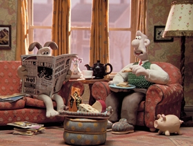 Screenshots from the 1993 Aardman cartoon The Wrong Trousers