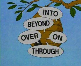 Screenshots from the 1993 Focus Design, Inc. cartoon Busy Prepositions