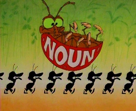 Screenshots from the 1993 Focus Design, Inc. cartoon Busy Prepositions