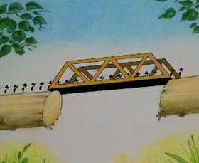 Screenshots from the 1993 Focus Design, Inc. cartoon Busy Prepositions