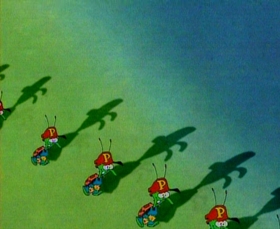 Screenshots from the 1993 Focus Design, Inc. cartoon Busy Prepositions