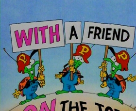 Screenshots from the 1993 Focus Design, Inc. cartoon Busy Prepositions