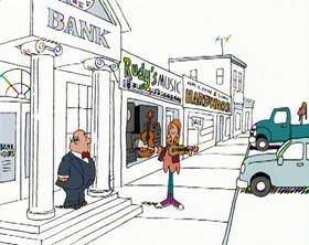 Screenshots from the 1994 Focus Design, Inc. cartoon Dollars and Sense