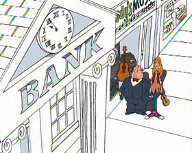 Screenshots from the 1994 Focus Design, Inc. cartoon Dollars and Sense