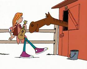 Screenshots from the 1994 Focus Design, Inc. cartoon Dollars and Sense