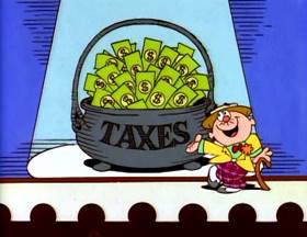 Screenshots from the 1995 Focus Design, Inc. cartoon Tax Man Max