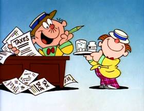 Screenshots from the 1995 Focus Design, Inc. cartoon Tax Man Max