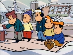 Screenshots from the 1995 CINAR cartoon Snowball War